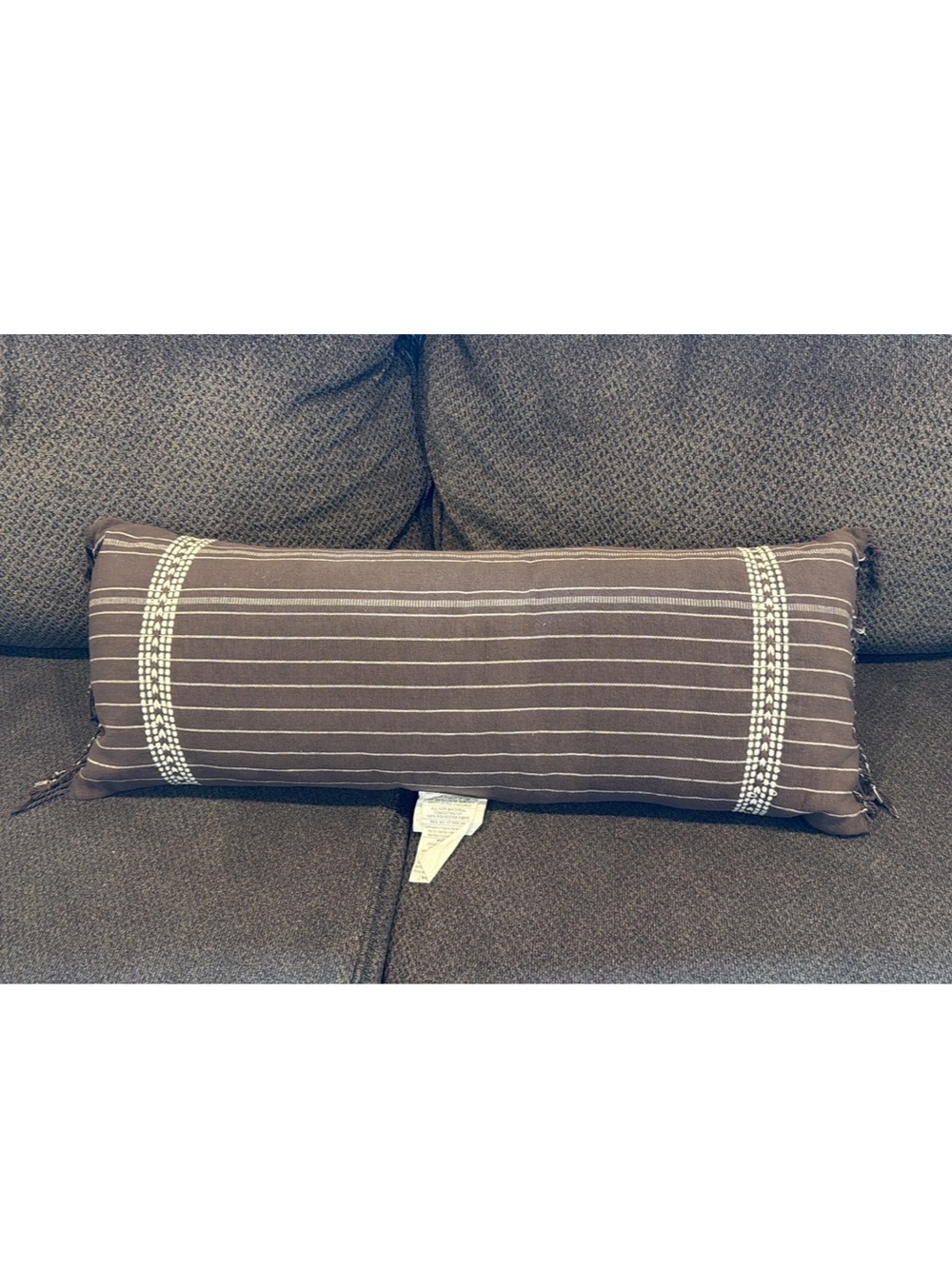 Threshold Brown Striped Lumbar Pillow with White Stitch Accents - Home Accents